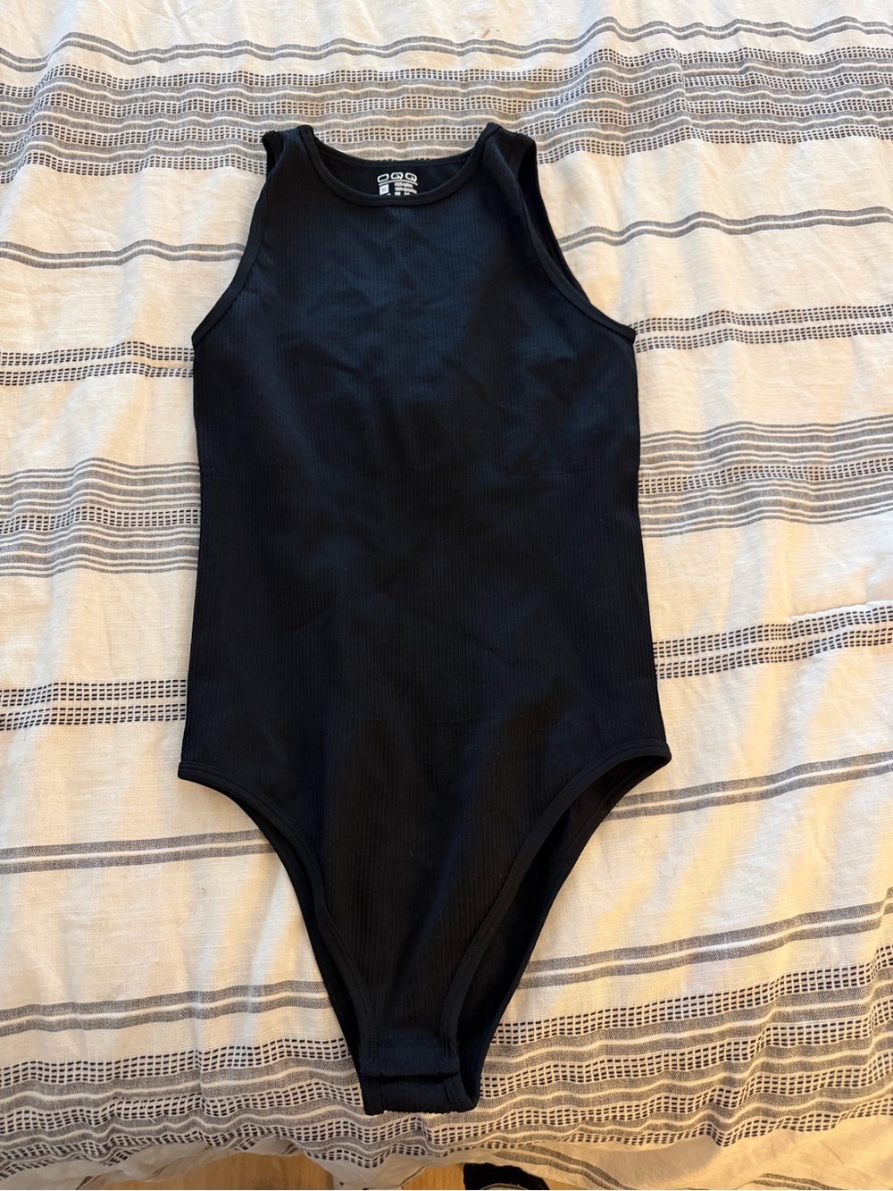 Black Ribbed One-Piece Tank Bodysuit